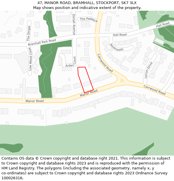 47, MANOR ROAD, BRAMHALL, STOCKPORT, SK7 3LX: Location map and indicative extent of plot