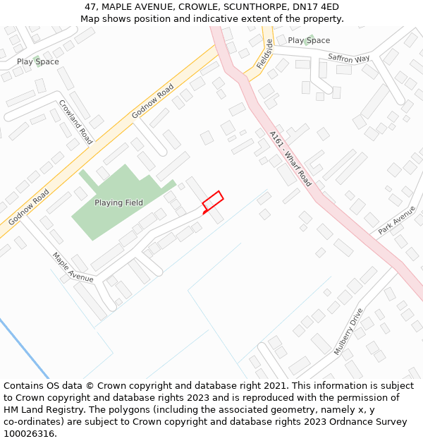 47, MAPLE AVENUE, CROWLE, SCUNTHORPE, DN17 4ED: Location map and indicative extent of plot