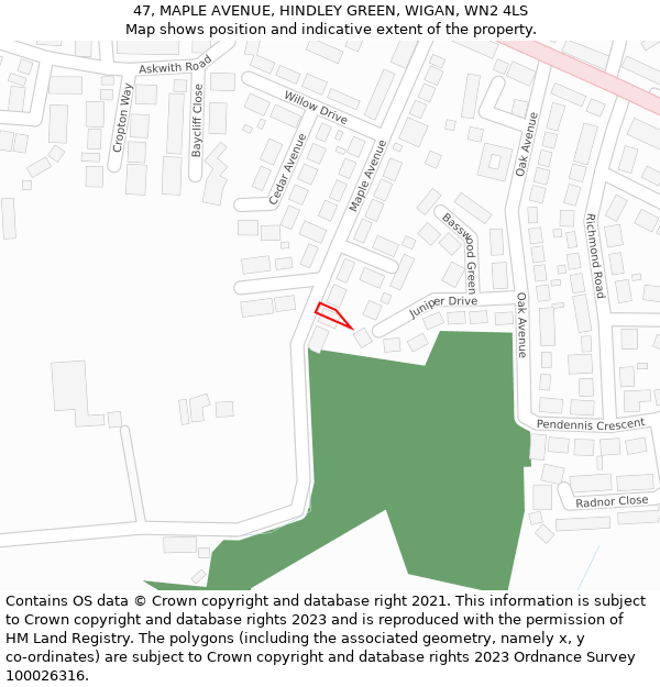 47, MAPLE AVENUE, HINDLEY GREEN, WIGAN, WN2 4LS: Location map and indicative extent of plot