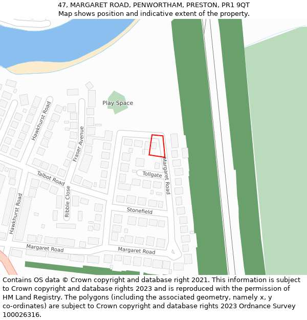 47, MARGARET ROAD, PENWORTHAM, PRESTON, PR1 9QT: Location map and indicative extent of plot