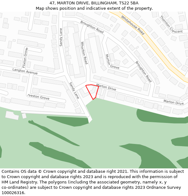 47, MARTON DRIVE, BILLINGHAM, TS22 5BA: Location map and indicative extent of plot