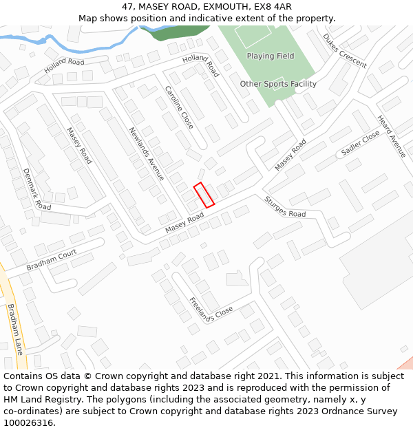 47, MASEY ROAD, EXMOUTH, EX8 4AR: Location map and indicative extent of plot