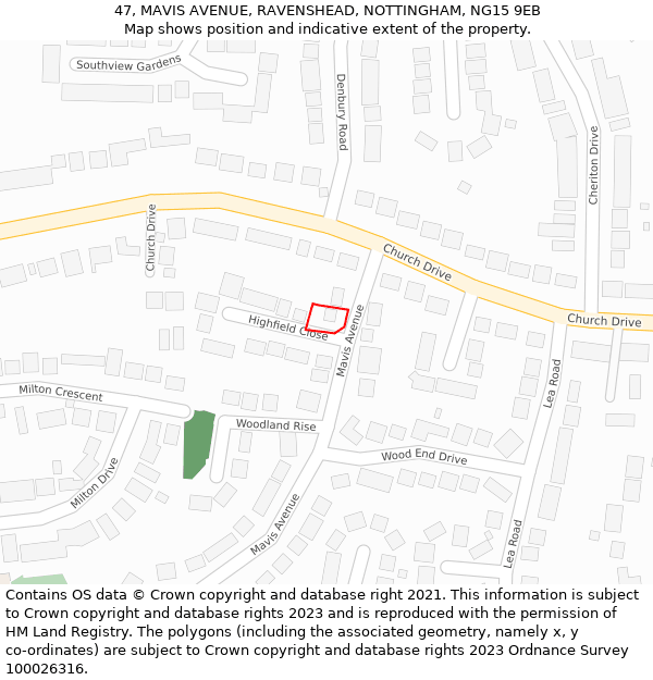 47, MAVIS AVENUE, RAVENSHEAD, NOTTINGHAM, NG15 9EB: Location map and indicative extent of plot