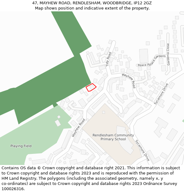47, MAYHEW ROAD, RENDLESHAM, WOODBRIDGE, IP12 2GZ: Location map and indicative extent of plot