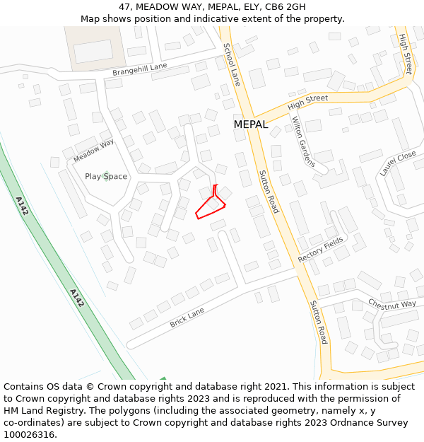 47, MEADOW WAY, MEPAL, ELY, CB6 2GH: Location map and indicative extent of plot