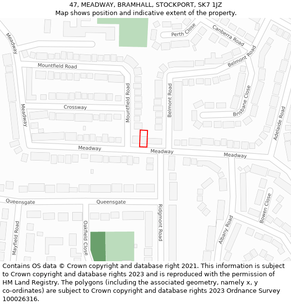 47, MEADWAY, BRAMHALL, STOCKPORT, SK7 1JZ: Location map and indicative extent of plot