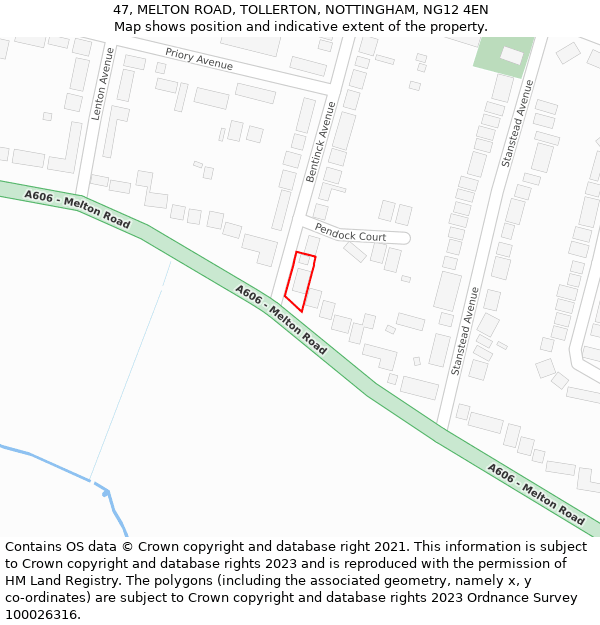 47, MELTON ROAD, TOLLERTON, NOTTINGHAM, NG12 4EN: Location map and indicative extent of plot