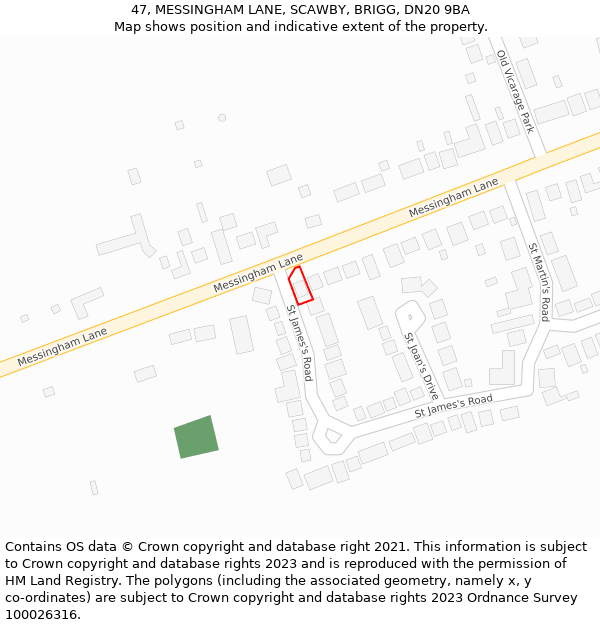 47, MESSINGHAM LANE, SCAWBY, BRIGG, DN20 9BA: Location map and indicative extent of plot