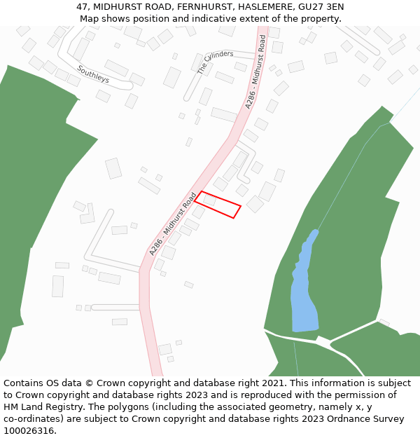 47, MIDHURST ROAD, FERNHURST, HASLEMERE, GU27 3EN: Location map and indicative extent of plot