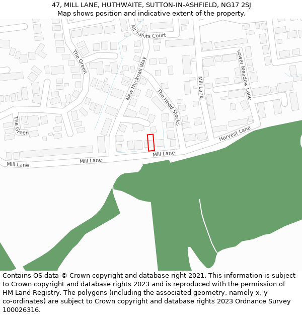 47, MILL LANE, HUTHWAITE, SUTTON-IN-ASHFIELD, NG17 2SJ: Location map and indicative extent of plot