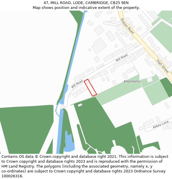 47, MILL ROAD, LODE, CAMBRIDGE, CB25 9EN: Location map and indicative extent of plot