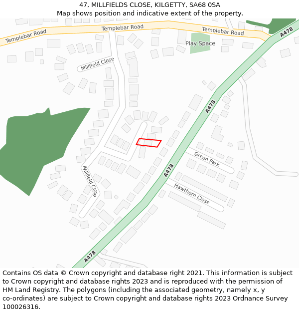 47, MILLFIELDS CLOSE, KILGETTY, SA68 0SA: Location map and indicative extent of plot