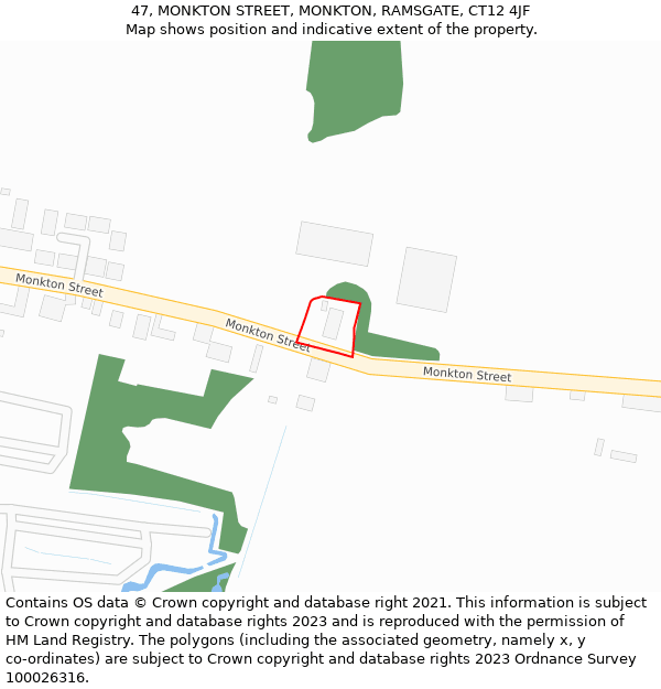 47, MONKTON STREET, MONKTON, RAMSGATE, CT12 4JF: Location map and indicative extent of plot