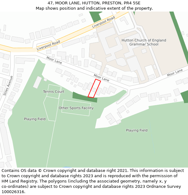 47, MOOR LANE, HUTTON, PRESTON, PR4 5SE: Location map and indicative extent of plot