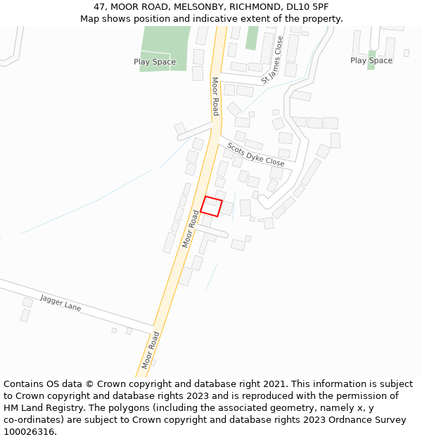 47, MOOR ROAD, MELSONBY, RICHMOND, DL10 5PF: Location map and indicative extent of plot