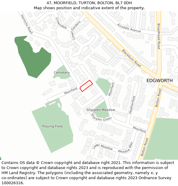 47, MOORFIELD, TURTON, BOLTON, BL7 0DH: Location map and indicative extent of plot