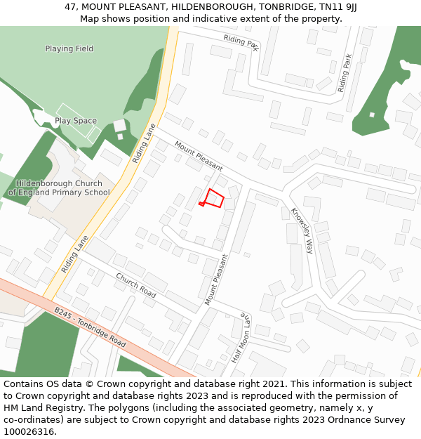 47, MOUNT PLEASANT, HILDENBOROUGH, TONBRIDGE, TN11 9JJ: Location map and indicative extent of plot