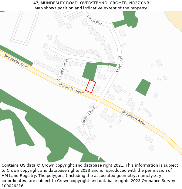 47, MUNDESLEY ROAD, OVERSTRAND, CROMER, NR27 0NB: Location map and indicative extent of plot