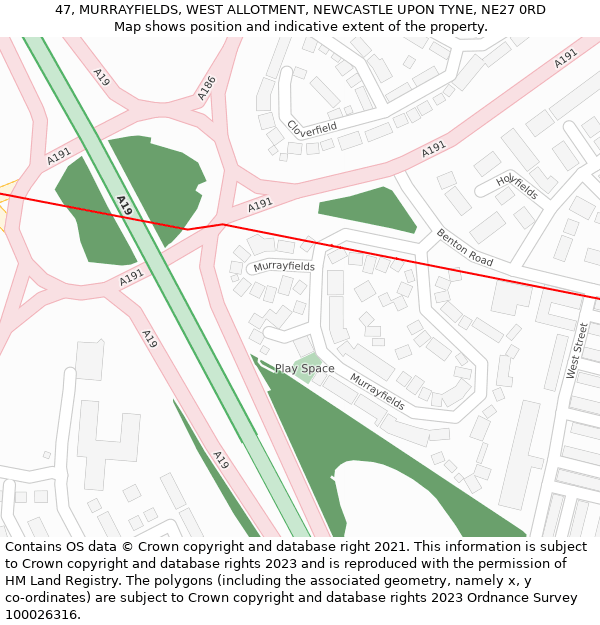 47, MURRAYFIELDS, WEST ALLOTMENT, NEWCASTLE UPON TYNE, NE27 0RD: Location map and indicative extent of plot