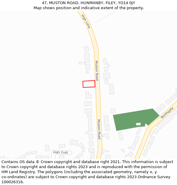 47, MUSTON ROAD, HUNMANBY, FILEY, YO14 0JY: Location map and indicative extent of plot