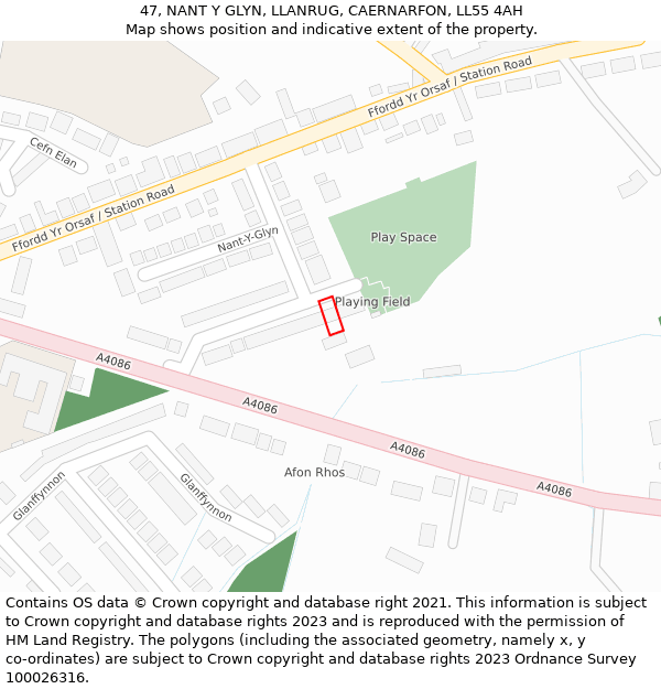 47, NANT Y GLYN, LLANRUG, CAERNARFON, LL55 4AH: Location map and indicative extent of plot