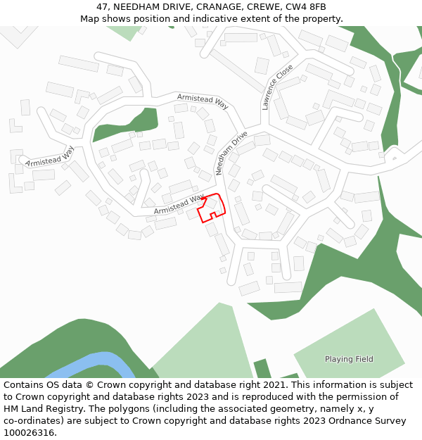 47, NEEDHAM DRIVE, CRANAGE, CREWE, CW4 8FB: Location map and indicative extent of plot