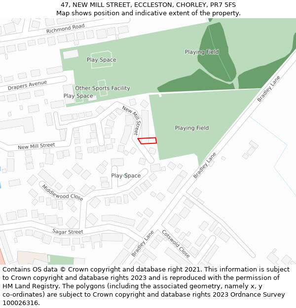 47, NEW MILL STREET, ECCLESTON, CHORLEY, PR7 5FS: Location map and indicative extent of plot