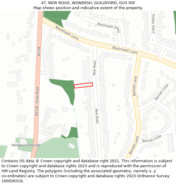 47, NEW ROAD, WONERSH, GUILDFORD, GU5 0SF: Location map and indicative extent of plot