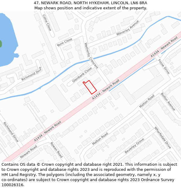 47, NEWARK ROAD, NORTH HYKEHAM, LINCOLN, LN6 8RA: Location map and indicative extent of plot