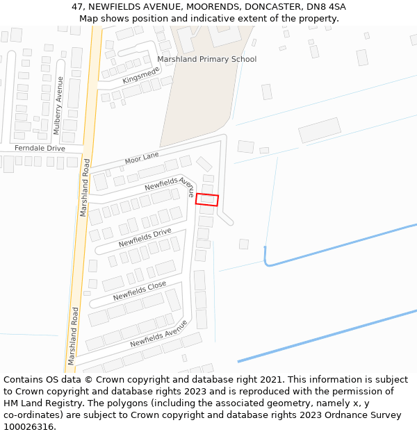 47, NEWFIELDS AVENUE, MOORENDS, DONCASTER, DN8 4SA: Location map and indicative extent of plot