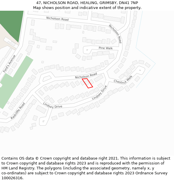 47, NICHOLSON ROAD, HEALING, GRIMSBY, DN41 7NP: Location map and indicative extent of plot