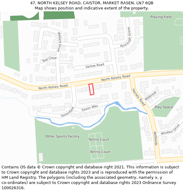 47, NORTH KELSEY ROAD, CAISTOR, MARKET RASEN, LN7 6QB: Location map and indicative extent of plot