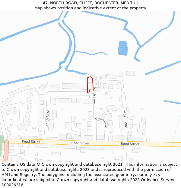 47, NORTH ROAD, CLIFFE, ROCHESTER, ME3 7UH: Location map and indicative extent of plot