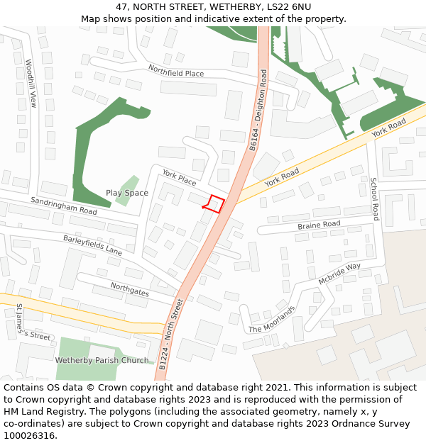 47, NORTH STREET, WETHERBY, LS22 6NU: Location map and indicative extent of plot