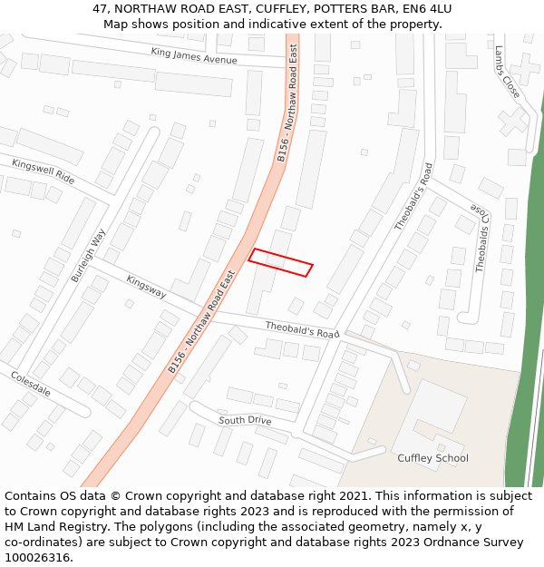 47, NORTHAW ROAD EAST, CUFFLEY, POTTERS BAR, EN6 4LU: Location map and indicative extent of plot