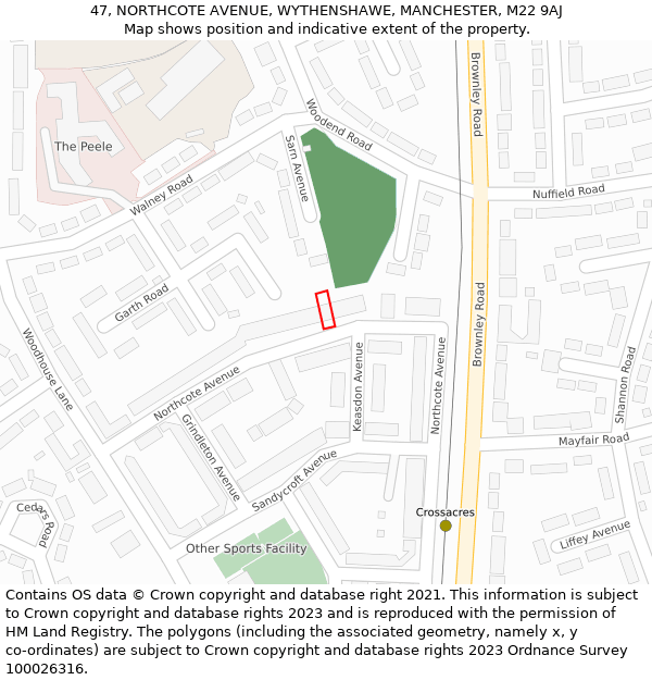 47, NORTHCOTE AVENUE, WYTHENSHAWE, MANCHESTER, M22 9AJ: Location map and indicative extent of plot