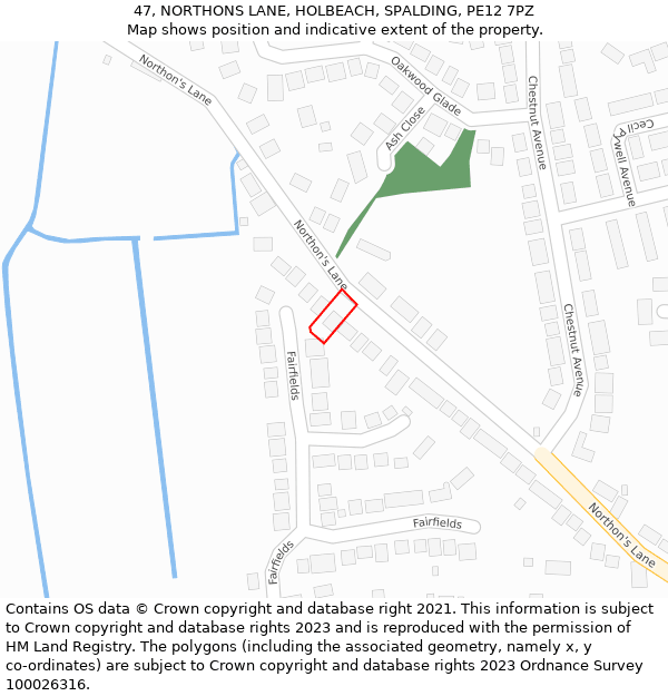 47, NORTHONS LANE, HOLBEACH, SPALDING, PE12 7PZ: Location map and indicative extent of plot