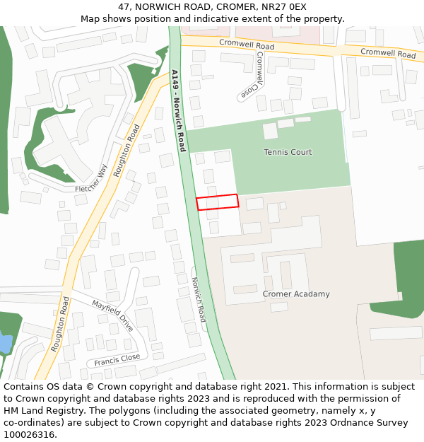 47, NORWICH ROAD, CROMER, NR27 0EX: Location map and indicative extent of plot