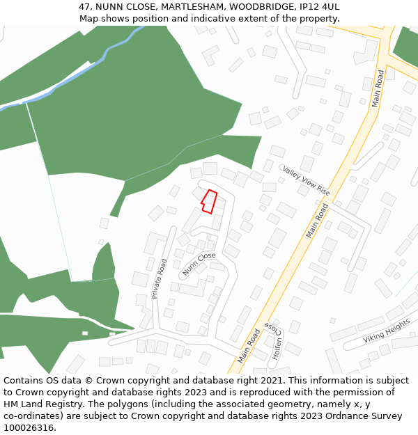 47, NUNN CLOSE, MARTLESHAM, WOODBRIDGE, IP12 4UL: Location map and indicative extent of plot