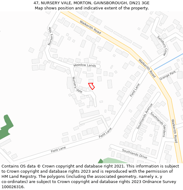 47, NURSERY VALE, MORTON, GAINSBOROUGH, DN21 3GE: Location map and indicative extent of plot