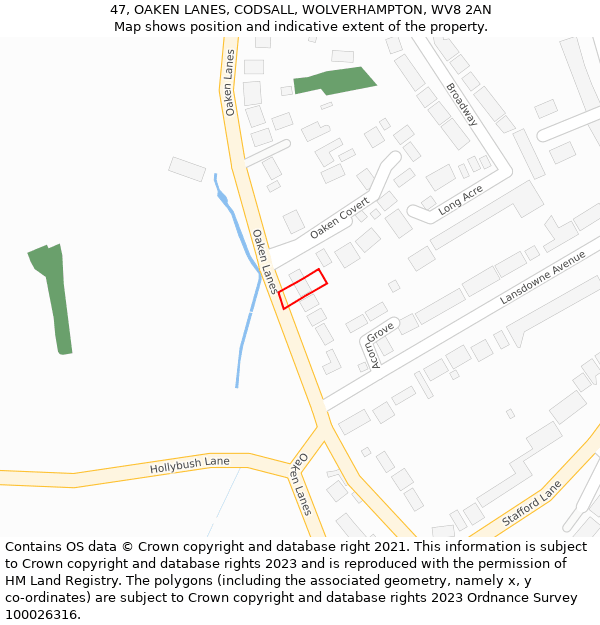47, OAKEN LANES, CODSALL, WOLVERHAMPTON, WV8 2AN: Location map and indicative extent of plot