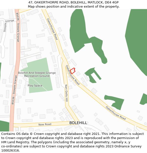 47, OAKERTHORPE ROAD, BOLEHILL, MATLOCK, DE4 4GP: Location map and indicative extent of plot