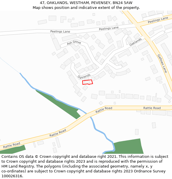 47, OAKLANDS, WESTHAM, PEVENSEY, BN24 5AW: Location map and indicative extent of plot