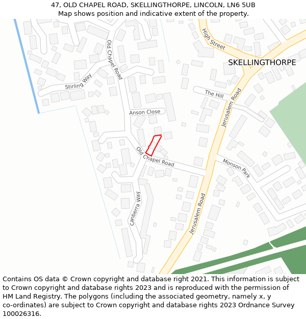 47, OLD CHAPEL ROAD, SKELLINGTHORPE, LINCOLN, LN6 5UB: Location map and indicative extent of plot