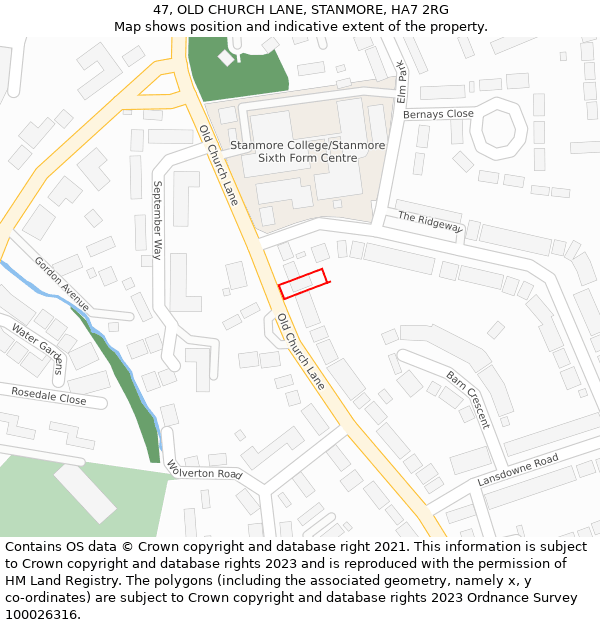 47, OLD CHURCH LANE, STANMORE, HA7 2RG: Location map and indicative extent of plot