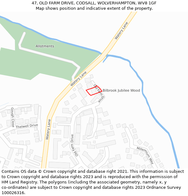 47, OLD FARM DRIVE, CODSALL, WOLVERHAMPTON, WV8 1GF: Location map and indicative extent of plot