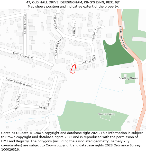 47, OLD HALL DRIVE, DERSINGHAM, KING'S LYNN, PE31 6JT: Location map and indicative extent of plot