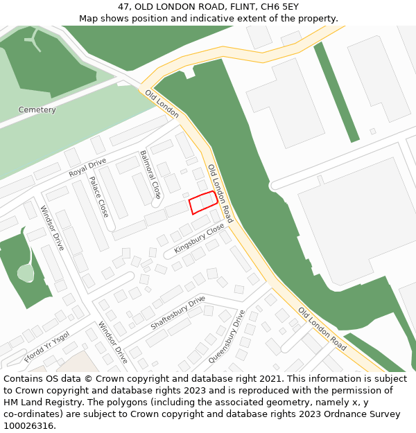 47, OLD LONDON ROAD, FLINT, CH6 5EY: Location map and indicative extent of plot