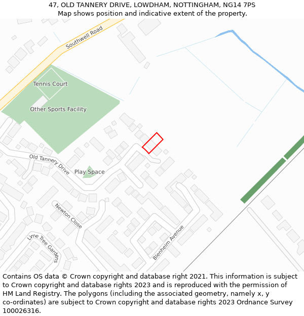 47, OLD TANNERY DRIVE, LOWDHAM, NOTTINGHAM, NG14 7PS: Location map and indicative extent of plot