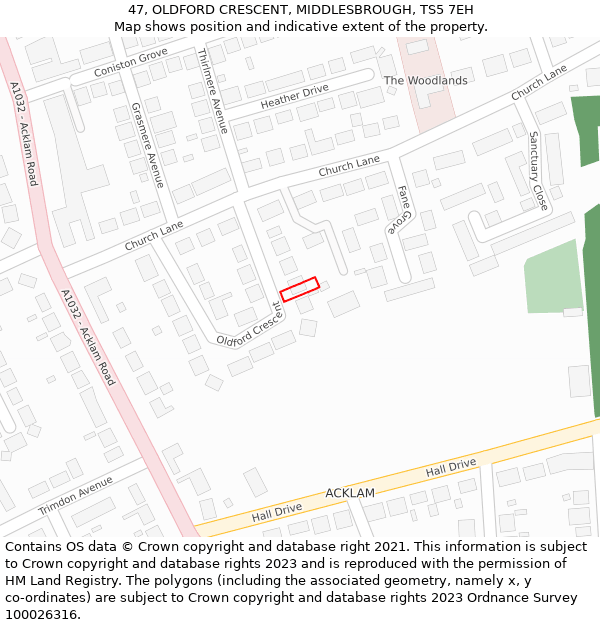 47, OLDFORD CRESCENT, MIDDLESBROUGH, TS5 7EH: Location map and indicative extent of plot
